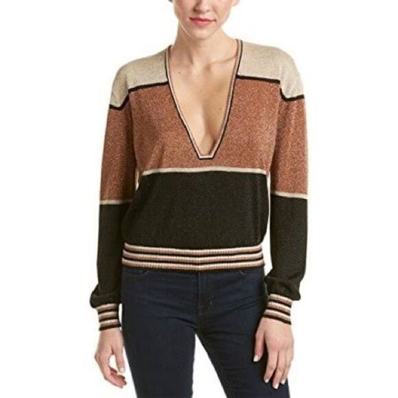 Free People Rose Gold Dust Plunging V sweater - Picture 1 of 9